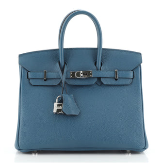 Hermes Birkin Handbag Blue Togo with Palladium Hardware 25