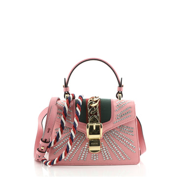 Gucci Sylvie Top Handle Bag Crystal Embellished Satin Mini