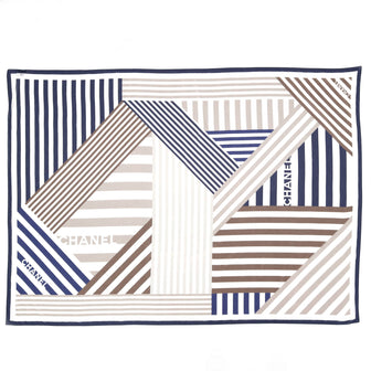 Chanel Logo Striped Scarf Printed Silk and Cotton