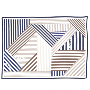 Chanel Logo Striped Scarf Printed Silk and Cotton