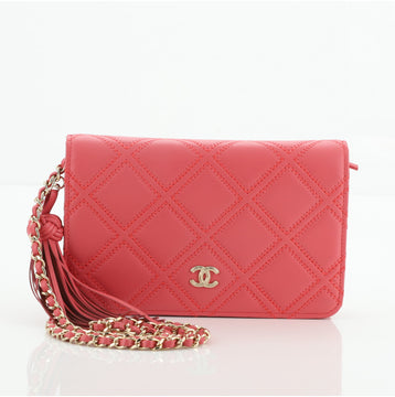 Chanel Double Stitch Tassel Wallet on Chain Quilted Lambskin