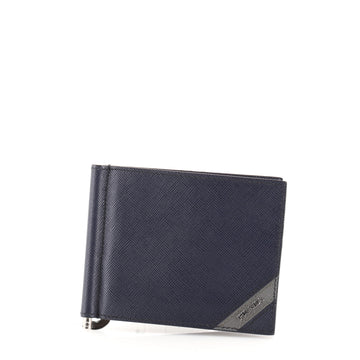 Prada Bifold Money Clip Wallet Saffiano Leather Compact