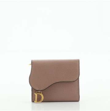 Christian Dior Saddle Flap Wallet Leather Mini