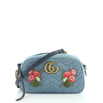 Gucci GG Marmont Shoulder Bag Embroidered Matelasse Denim Small