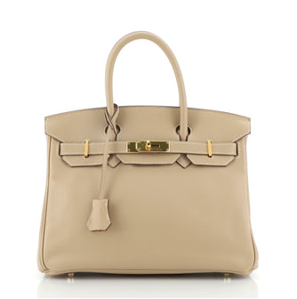 Hermes Birkin Handbag Light Swift with Gold Hardware 30