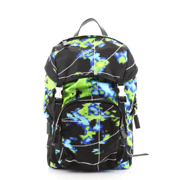 Prada Double Front Pocket Backpack Printed Tessuto Large