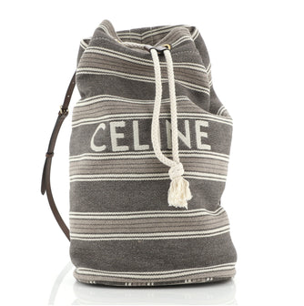 Celine Logo Drawstring Backpack Striped Canvas Medium