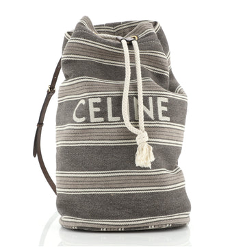 Celine Logo Drawstring Backpack Striped Canvas Medium