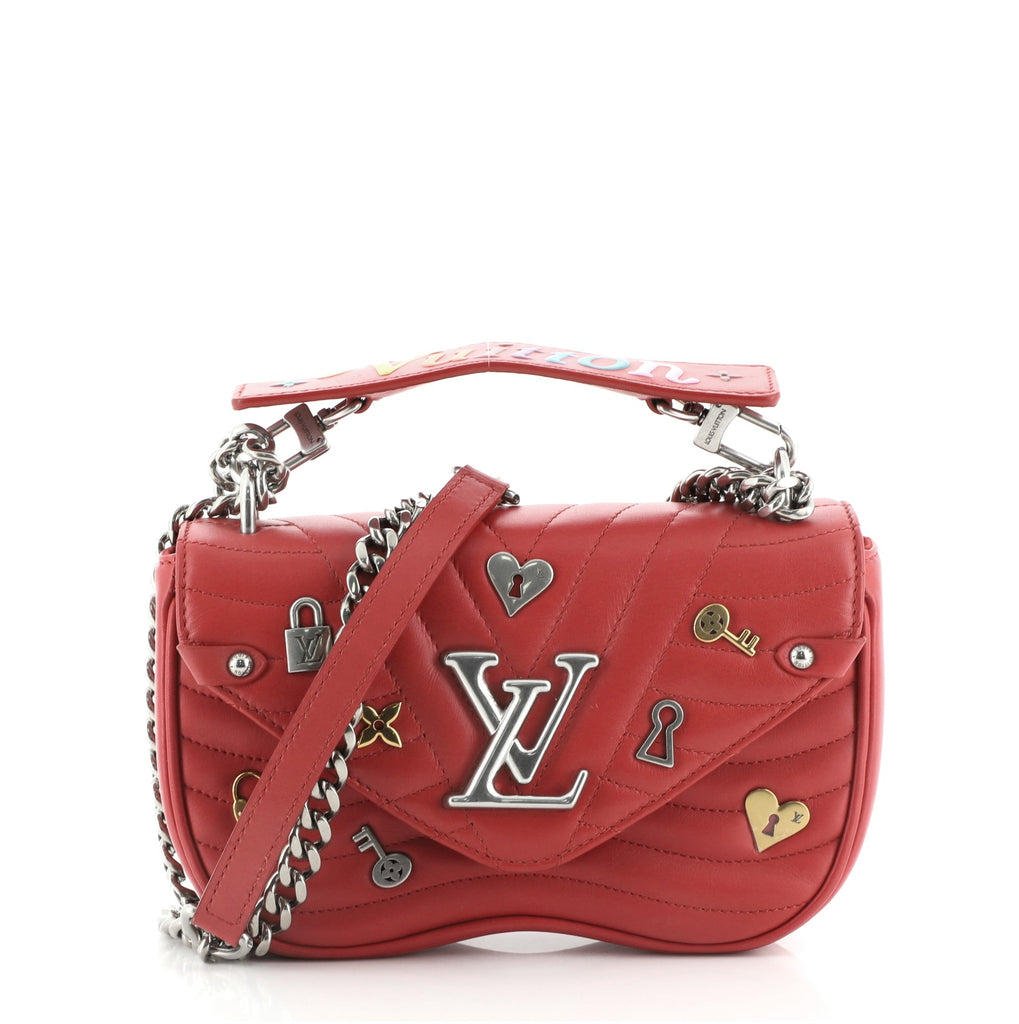 Giftable Preloved Louis Vuitton Red Quilted Cowhide New Wave Chain Wallet TJ0129 082323