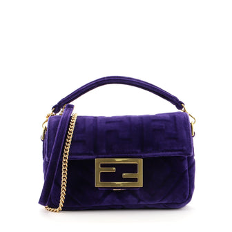 FENDI Baguette Purple Embossed Velvet Bag