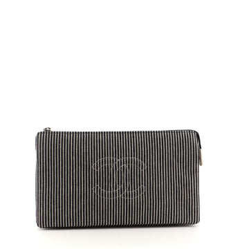 Chanel CC Zip Clutch Striped Denim Small