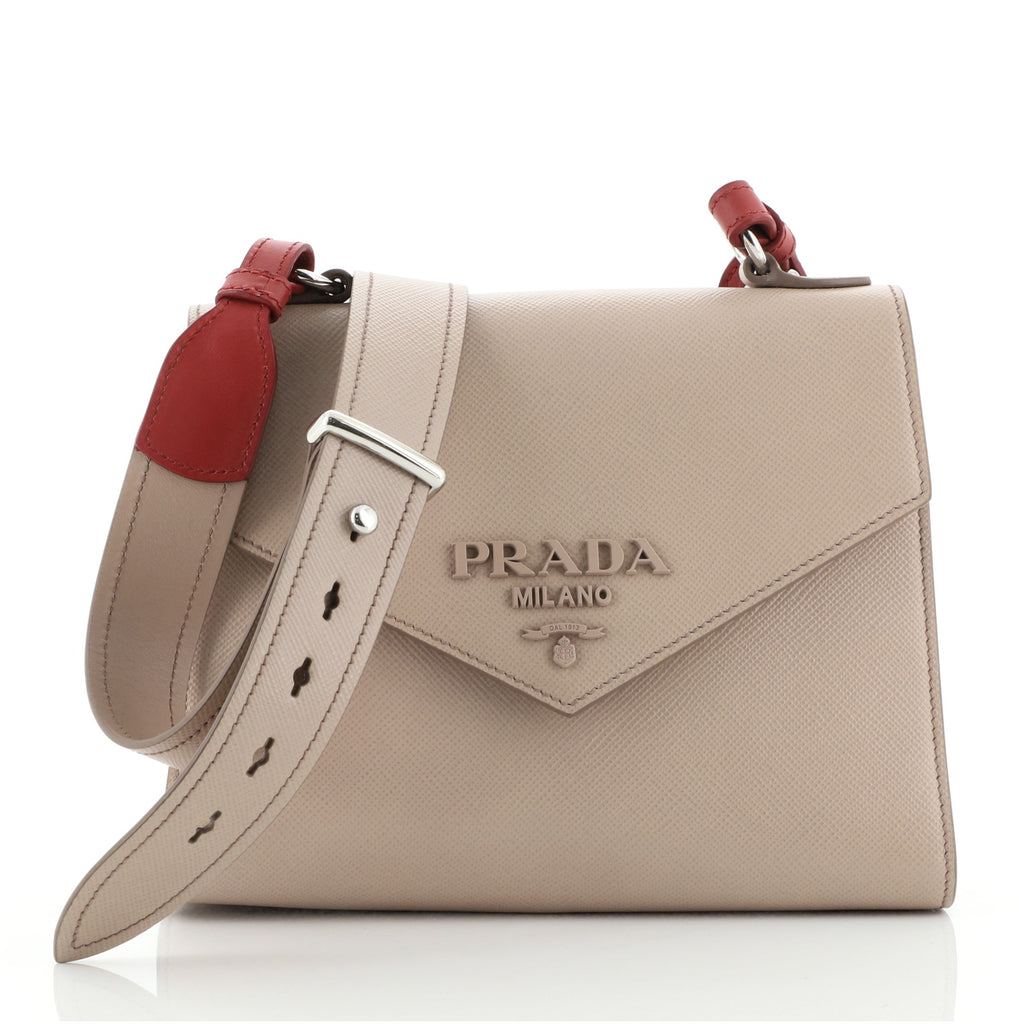 PRADA Borsa A Mano Monochrome Small Saffiano Leather Cameo Pink Beige  1BA269