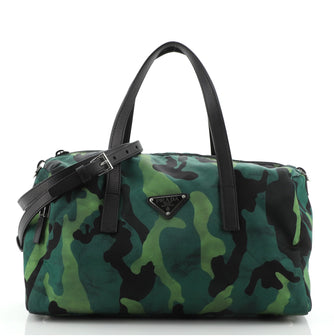 Prada Convertible Camouflage Boston Bag Printed Tessuto Medium