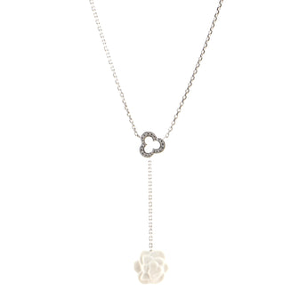 Chanel Camelia Sculpte Drop Necklace 18K White Gold with Diamonds and Agate