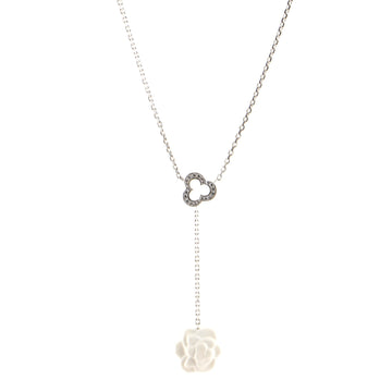 Chanel Camelia Sculpte Drop Necklace 18K White Gold with Diamonds and Agate