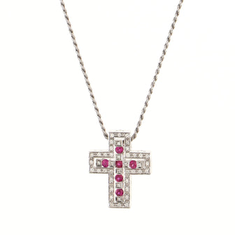 Damiani Belle Epoque Pendant Necklace 18K White Gold with Diamonds and Rubies