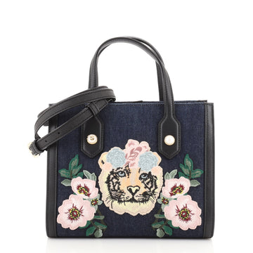 Gucci Tiger Pearl Tote Embroidered Denim Small