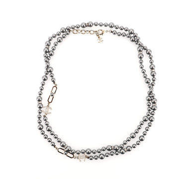 Chanel CC Long Necklace Faux Pearls and Metal