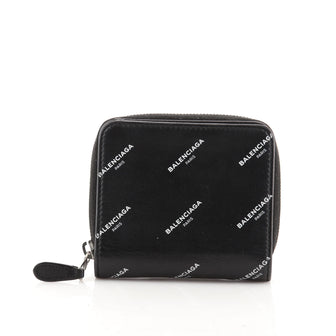 Balenciaga Bazar Logo Zip Around Wallet Printed Leather Mini