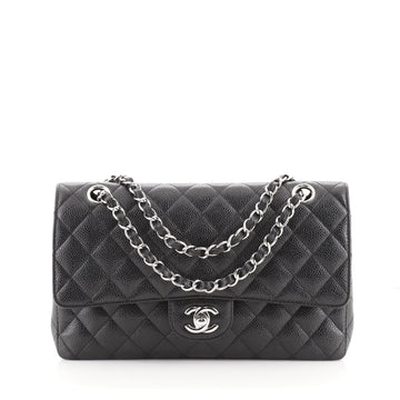 Chanel Vintage Classic Double Flap Bag Quilted Caviar Medium