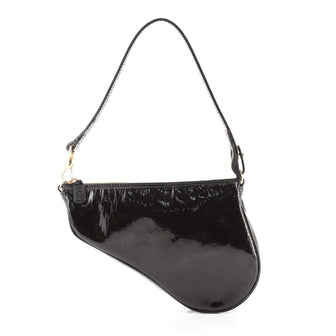 Dior Black Patent Saddle Pochette/ Saddle Bag Mini Vintage Dior Embossed