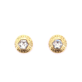 Chanel Vintage Hexagonal Round Clip-On Earrings Metal with Crystal