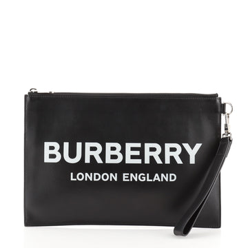 Burberry Logo Zip Pouch Printed Leather Medium
