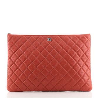 Chanel O Case Clutch Embossed Quilted Calfskin Large