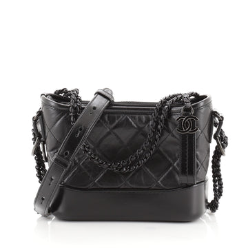 Chanel So Black Gabrielle Hobo Quilted Aged Calfskin Small