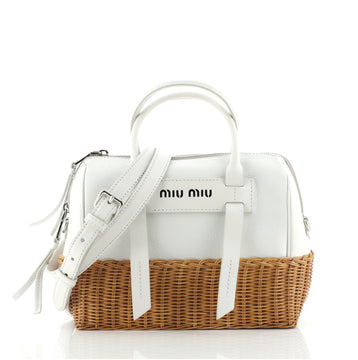 Miu Miu Convertible Satchel Bag Leather and Wicker Medium