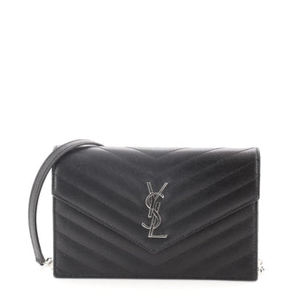 Saint Laurent Classic Monogram Wallet on Chain Matelasse Chevron Leather Small
