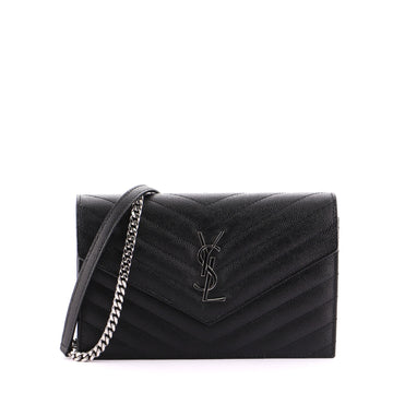 Saint Laurent Classic Monogram Wallet on Chain Matelasse Chevron Leather Small