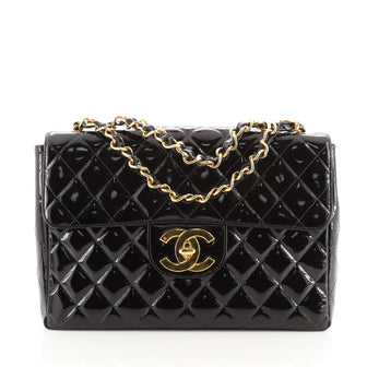 Chanel Vintage Classic Single Flap Bag Quilted Patent Jumbo