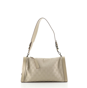 Gucci Vintage Belted Zip Shoulder Bag GG Canvas with Leather Small
