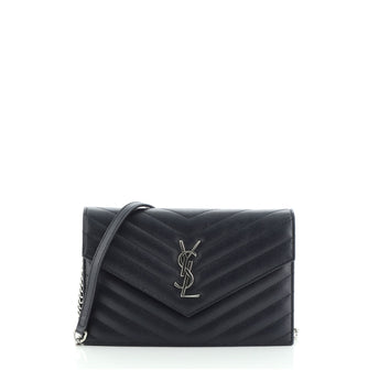 Saint Laurent Classic Monogram Wallet on Chain Matelasse Chevron Leather Small
