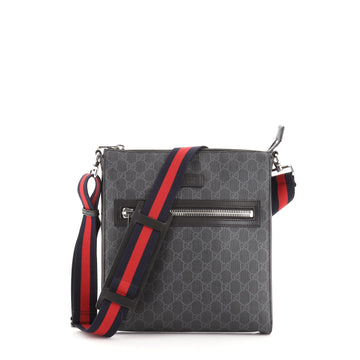 Gucci Web Strap Front Zip Messenger Bag GG Coated Canvas Medium