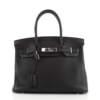 Hermes Birkin Handbag Black Togo with Palladium Hardware 30