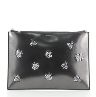 Christian Dior KAWS Bee Zip Pouch Embossed Leather Medium