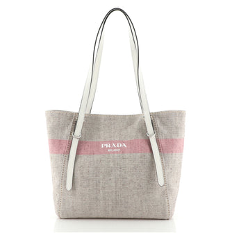 Prada Logo Belted Shopping Tote Canvas Medium