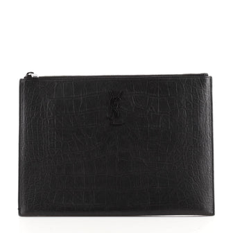 Classic Monogram Zip Pouch Crocodile Embossed Leather Medium