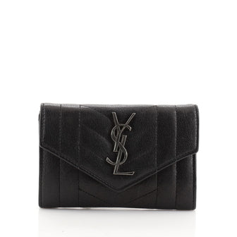 Saint Laurent Classic Monogram Flap Wallet Matelasse Chevron Leather Small