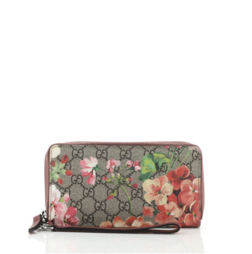 Gucci Wrist Zip Wallet Blooms Print GG Coated Canvas