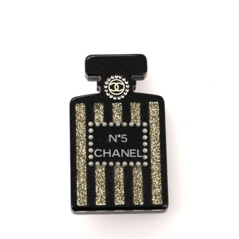 Chanel Perfume Bottle Brooch Glitter Resin with Faux Pearl and Crystals