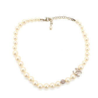 Chanel CC Pearl Necklace Faux Pearl with Crystal Embellished Metal