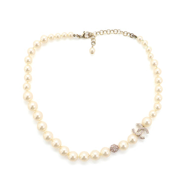 Chanel CC Pearl Necklace Faux Pearl with Crystal Embellished Metal