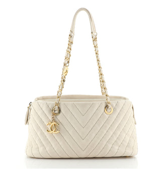 Chanel Surpique CC Charm Tote Chevron Iridescent Calfskin Small