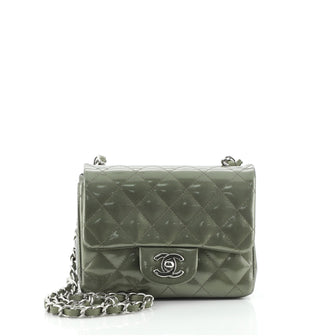 Chanel Square Classic Single Flap Bag Quilted Striated Metallic Patent Mini