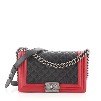 Chanel Bicolor Boy Flap Bag Quilted Lambskin Old Medium