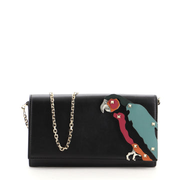 Valentino Rockstud Wallet On Chain Leather with Applique