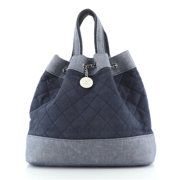 Chanel Medallion Charm Backpack Quilted Denim